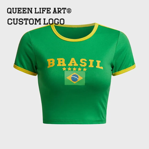أحدث تصميم المرأة قمم المحاصيل البرازيل مثير كامي تانك أعلى قميص قصير مع طباعة 3D البلد النص مثير المحملة للسيدات - Product Image 3