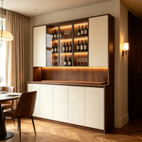 Meuble de rangement à vin moderne et personnalisable 2-en-1, écologique et durable, avec porte vitrée, éclairage LED et design sans poignée intégré