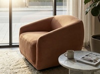 Fauteuil de luxe moderne en velours cognac, super confortable, fauteuil baril sans couture, fauteuil club incurvé pour hôtel et villa
