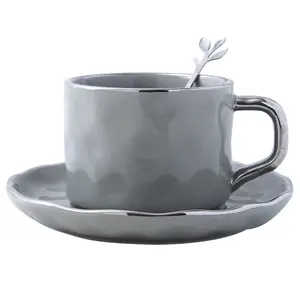 MSH Nordic Light Luxury Ceramic Cup And Saucer Simple Black And White Milk Cup With Stainless Steel Spoon