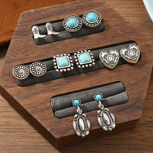 6 Pairs/Set Western Vintage Cowboy Style Bohemian Turquoise Stud Earrings Bull Head Horse <strong>Boots</strong> Alloy Ethnic Earrings <strong>Jewelry</strong> - Product Image 4