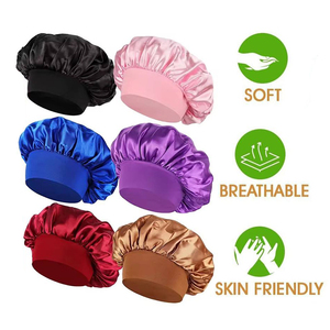 <span class=keywords><strong>Bonnet</strong></span> en satin personnalisé avec logo, double couche, en soie, avec bande à nouer, pour tresses, vente en gros, OEM - Product Image 5