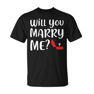 Camiseta con Propuesta de Matrimonio, Negra, Unisex, Cuello Redondo, Manga Corta, Impresión en Serigrafía, Regalo de Boda - Product Image 2