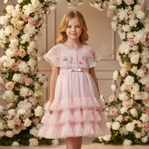 Elegante Diseño Único Niños Ropa Floral Bordado Capa + Sin Mangas <span class=keywords><strong>Tutu</strong></span> Vestido Flor <span class=keywords><strong>Niñas</strong></span> Vestidos de Novia <span class=keywords><strong>para</strong></span> <span class=keywords><strong>Cumpleaños</strong></span> - Product Image 1