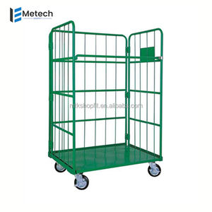 Carro de jaula antivuelco de <span class=keywords><strong>metal</strong></span> de servicio mediano con 2 puertas Equipo de carga y almacenamiento de logística de servicio pesado Durable y plegable - Product Image 5