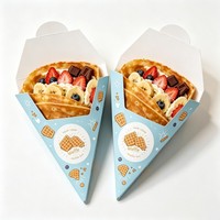 Vente en gros de boîtes à crêpes et gaufres triangulaires personnalisées avec logo imprimé, porte-cônes en papier jetables, emballage à emporter