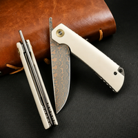Couteau pliant EDC artisanal sur mesure, lame en acier Damas cuivré, manche en os de bœuf, couteau de poche de collection