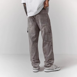 Jeans amples délavés pour hommes, style streetwear, en denim, coupe charpentier, vente en gros - Product Image 3