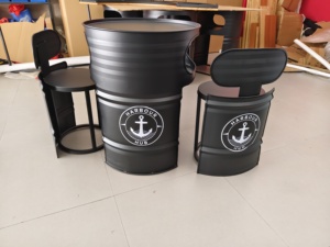 Conjunto de <span class=keywords><strong>Mesa</strong></span> y Sillas de Bar Extensible de Metal Hierro Estilo Antiguo Moderno con Diseño de <span class=keywords><strong>Barril</strong></span> de Aceite, Sofá Duradero y Ecológico para Comedor Exterior, Dormitorio y Hoteles - Product Image 3