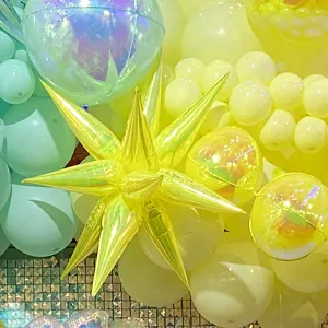 New Hot Sale Color Dream Rainbow Explosion Star Foil Balloon Iridescent Starburst Balloon Girl Birthday Party Magic Star Balloon