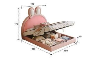 2026 고급 가죽 어린이 침실 가구 토끼 만화 침대 디자인 가죽 소녀 공주 침대 소년용 - Product Image 6