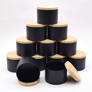 木纹盖玫瑰金白色黑色金属锡蜡烛罐豪华大8盎司16盎司黑色无缝蜡烛罐带盖 - Product Image 4