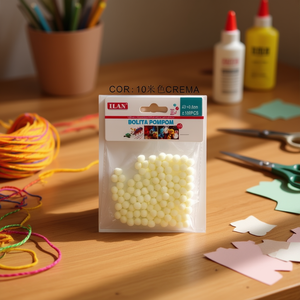 Palline di pon pon ILAN 0,8 cm colore crema, articoli per artigianato e decorazioni fai da te - Product Image 2