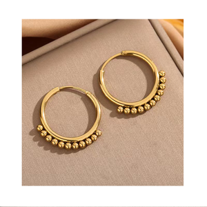Nuevos pendientes de acero de titanio calientes, anillo de oreja de frijol de oro redondo pequeño, pendientes de anillo liso de tendencia de personalidad - Product Image 1