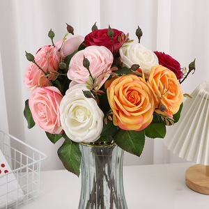 <b>Artificial</b> Roses Single <b>Stem</b> High Simulation Silk Flowers Wedding Home Decor Bouquet Pink White Orange Red Purple Light Pink - Product Image 2