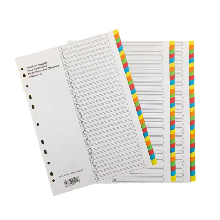 कस्टम कार्यालय स्टेशनरी बांधने की मशीन विभक्त 31 टुकड़े कागज सूचकांक कार्ड a4 बिना numerica