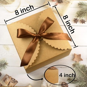 Kraft paper gift <b>box</b> with lid and ribbon, foldable <b>brown</b> cardboard <b>box</b>, suitable for gift packaging, customizable as per demand - Product Image 3