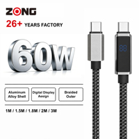 Câble USB PD 60W avec affichage numérique, design tressé, extérieur en alliage d'aluminium, compatible avec ordinateur portable, moniteur, téléphone portable