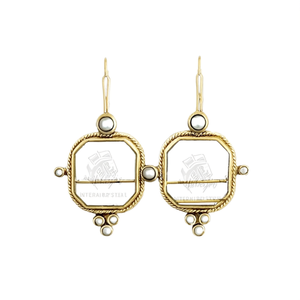 Pendientes Geométricos de Aleación Chapados en Oro E4617 con Bisel de Perlas de Imitación para Mujer, Joyería de Moda Vintage - Product Image 1