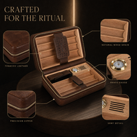 Coffret Humidor de Voyage de Luxe en Cuir et Cèdre Espagnol pour Cigares, avec Briquet, Coupe-Cigares en V et Support, Anti-Humidité, Grande Capacité