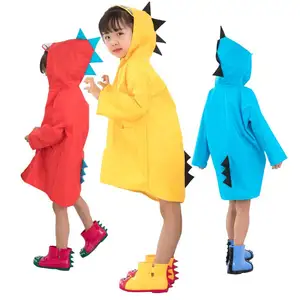 3D 만화 공룡 폴리 에스터 어린이 레인 코트 야외 방수 키즈 판초 소년과 소녀를위한 경량 아기 PU 레인 코트