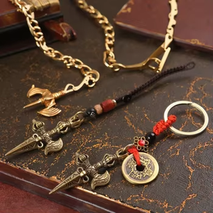 พวงกุญแจทางศาสนา Tantric Crescent axe Vajra pestle ห้อยระย้าแนววินเทจทำจากทองแดงแท้พังก์ - Product Image 4