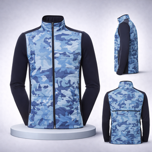 Veste de sport hybride pour homme en tissu technique personnalisé, légère, coupe-vent, respirante, matelassée, camouflage - Product Image 1
