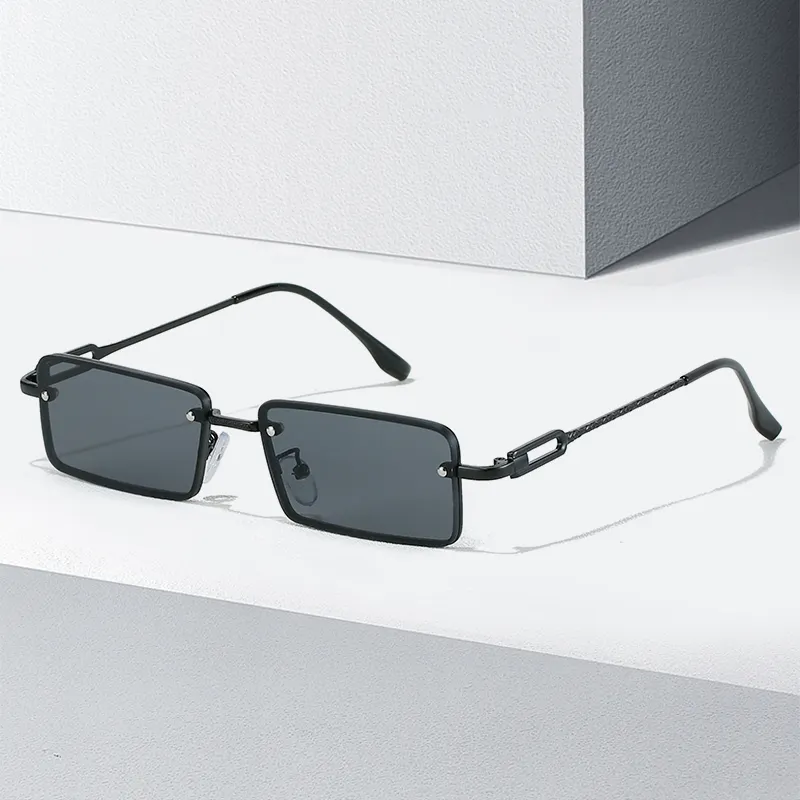 शीर्ष विक्रेता डिजाइनर लोगो निर्माता चश्मा छोटे आयत पर मॉडल के खिलाफ UVA UVB रे फैशन धूप का चश्मा