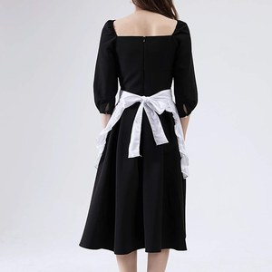 Grembiule da Cucina Leggero in Poliestere con Logo Personalizzato, Stile Vintage per Camerieri e Cameriere, Bianco e Nero con 2 Tasche - Product Image 5