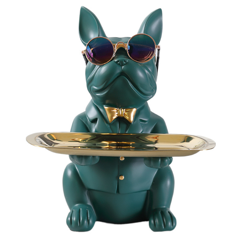 Nordic Light Luxury Personality Home Decoration Entrance Door Bulldog Dog Storage Key Candy Tray