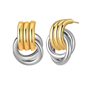 ต่างหูแบบห่วงเกลียวสามวง ดีไซน์เรขาคณิต สแตนเลสสตีล ชุบทอง 14K สไตล์เรโทร ทันสมัย เหมาะสำหรับงานปาร์ตี้ - Product Image 5