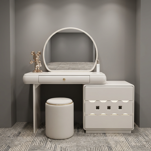 Modern <b>Makeup</b> Vanity Table with Lighted <b>Mirror</b> and Storage Drawers for Bedroom Furniture - Product Image 3