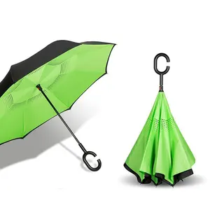Guarda-chuva de fábrica, estoque de guarda-chuva personalizado com dupla camada dentro do cabo invertido com impressão de logotipo