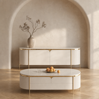 Modernes Luxus-TV-Möbelset mit Gesinterter Steinplatte, Couchtisch mit Titan-Gold-Metallrahmen, Lackierter Schrank und Massivholz-Schubladen