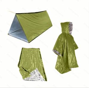 Kit d'abri d'urgence portable tout-en-un de couleur verte, tente de survie imperméable, sac de couchage, poncho de pluie pour toutes les saisons en plein air - Product Image 2
