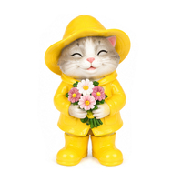 Figurine de chat en polyrésine avec oiseau et parapluie, statue de jardin et décoration extérieure, fabriquée en usine BSCI