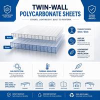 Plaque de polycarbonate alvéolaire transparente à double paroi 3mm 4mm 6mm pour toiture de serre, multicouche en PC
