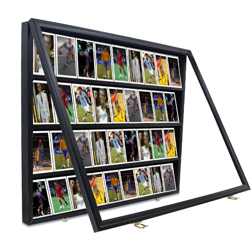 Cornice per Display personalizzata per carte sportive vista trasparente nera custodia con cornice per carte collezionabili con serratura a parete