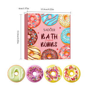 Ensemble de 4 bombes de bain effervescentes SADOER Macaron Donut en anglais, nettoyage en profondeur, nourrissantes, pour le bain transfrontalier - Product Image 5
