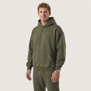 Sweat-shirts à capuche oversize pour la gym, fabrication Bangladesh, 500 pièces, vert olive, épaules tombantes, poids lourd, manches classiques, tricoté, hiver - Product Image 3
