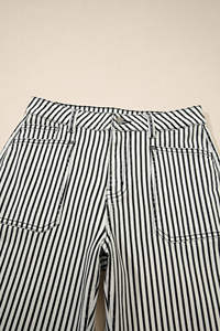 Jeans en denim à taille haute avec poche plaquée à rayures noires pour femmes, vente en gros Dear-Lover - Product Image 5