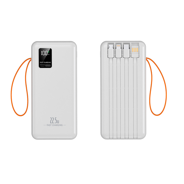 High-capacity 50000mAh 22.5W Power Bank with Digital Display, Handle and Built-in Cables