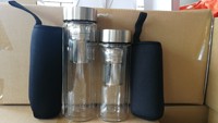 Mug de voyage en verre à double paroi anti-fuite de 16 oz, avec infuseur à thé en vrac en acier inoxydable