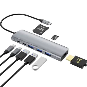 USB C HUB 8 in 1 adaptörü ile 4K HDMl yerleştirme istasyonu MacBook Pro USB C dizüstü bilgisayarlar ve diğer tip C cihazlar ile uyumlu