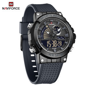 Montre numérique pour homme Naviforce NF9219, nouveau design, logo personnalisé, bracelet en PU, affichage lumineux double, montre sport avec fonction de stockage. - Product Image 4