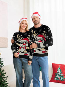 Wholesale Custom Knit Jacquard Ugly Christmas Pullover Sweater <strong>Jumper</strong> <strong>Men</strong> Women Red Green Unisex Family <strong>Xmas</strong> Clothing - Product Image 3