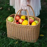 Panier à provisions pour maison panier tissé décoratif panier à fleurs imitant le sac de pique-nique en rotin
