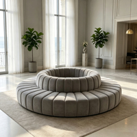 Grand canapé modulaire circulaire en velours capitonné à canaux ronds pour hall d'hôtel et villa