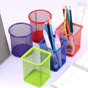 Porte-crayons en maille métallique Xi Peptide, organisateur de bureau carré et rond, conteneur de rangement pour stylos durable et résistant à la rouille - Product Image 1