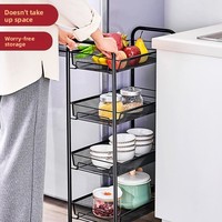 Nieuwe zwarte carbonstalen 5-laags verrijdbare multifunctionele draagbare keukenopbergrek voor trolley groenten & fruit zonder afwasgerei